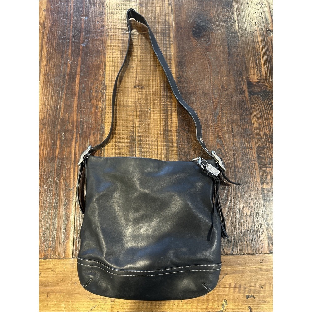 Vintage Coach Black Leather Legacy‎ Medium Slim Adjust Shoulder Bag 1414